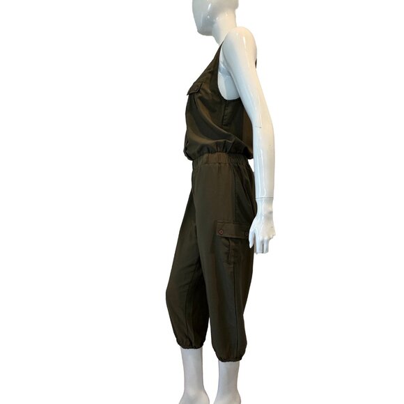Live 4 Truth Olive Cargo Jumpsuit Size M Sleeveless Zip Front Utility Romper - Picture 3 of 9